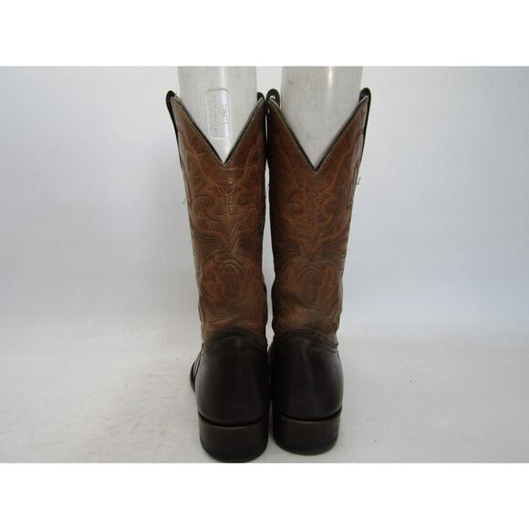 Reyme Mens Size 9 D Two Tone Brown Leather Cowboy Inlay Stockman Snip Toe Boots main image 5